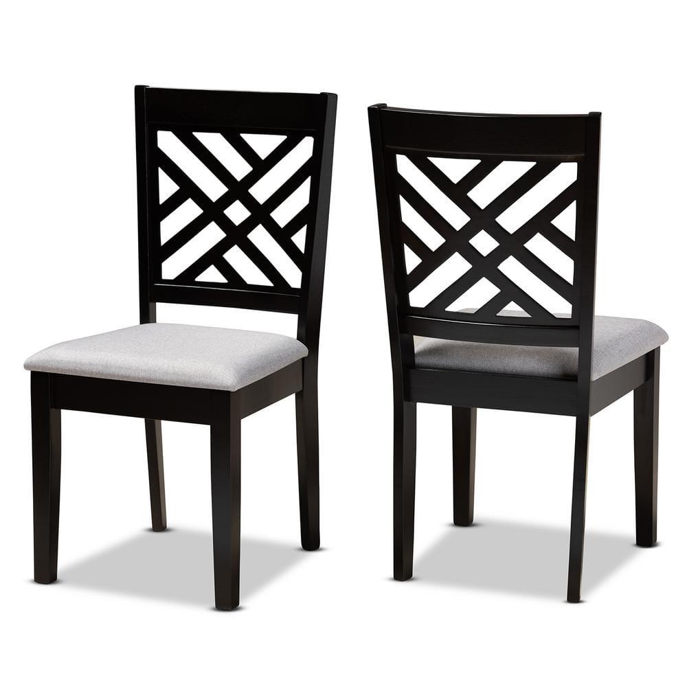 2pc Caron Upholstered Wood Dining Chair Set Sand Gray/Espresso - Baxton Studio