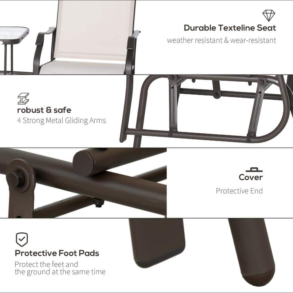 Outsunny Outdoor Glider Chairs with Coffee Table, Patio 2-Seat Rocking Chair Swing Loveseat with Breathable Sling, Beige