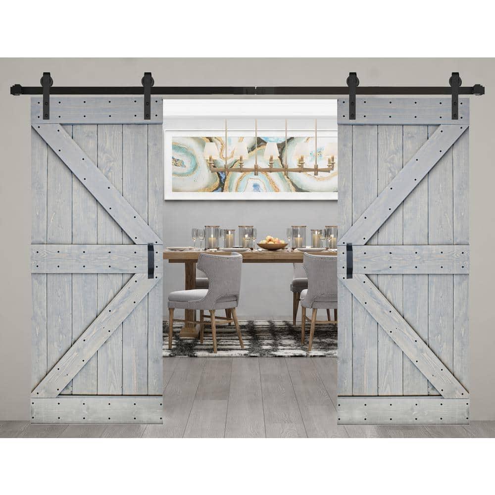 IsLife K Style Solid Core Wood Double Sliding Barn Door with Hardware Kit -Assembly Needed (Set of 2)