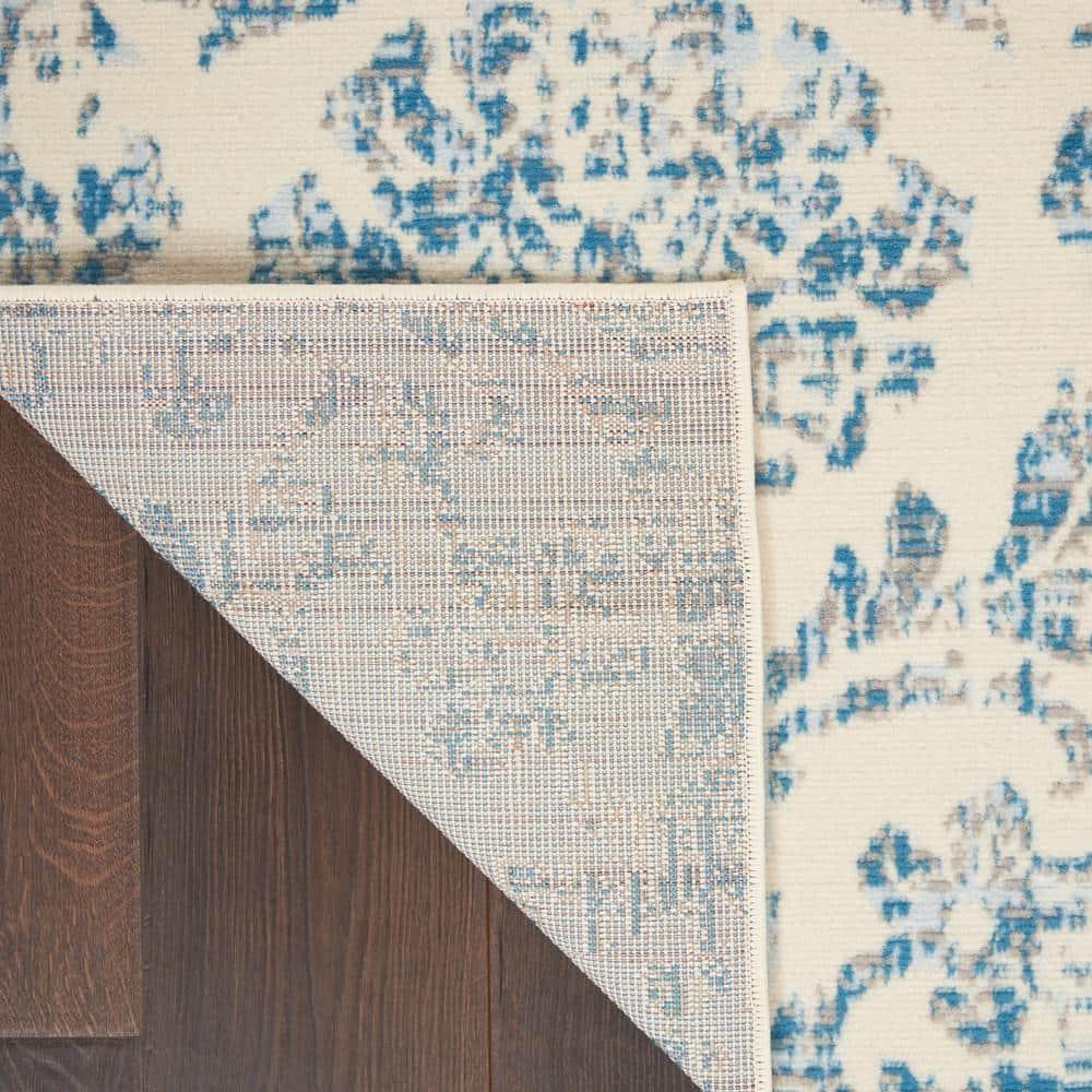 Nourison Jubilant 5'3" x 7'3" (5' x 7') Ivory/Blue Area Rug Farmhouse Vintage Damask by Nourison