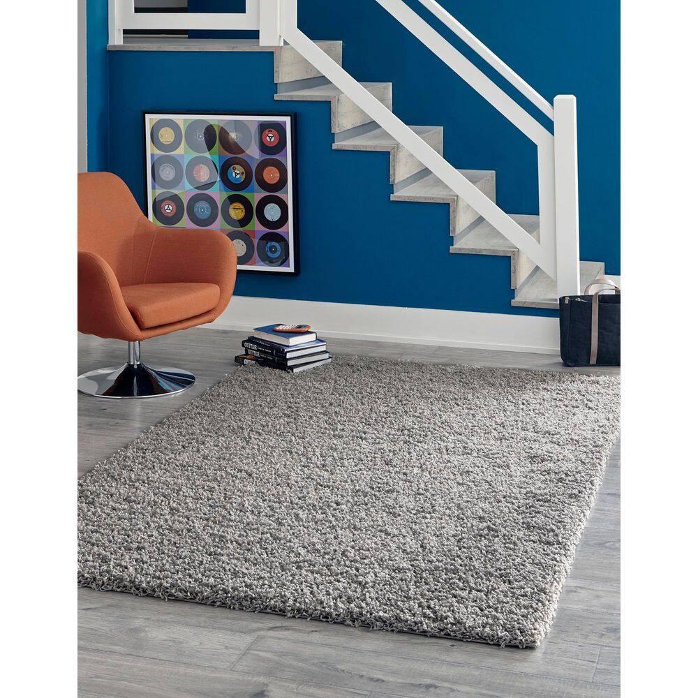 Unique Loom Solid Shag Collection Area Rug (7' 1" x 10' Rectangle Cloud Gray)