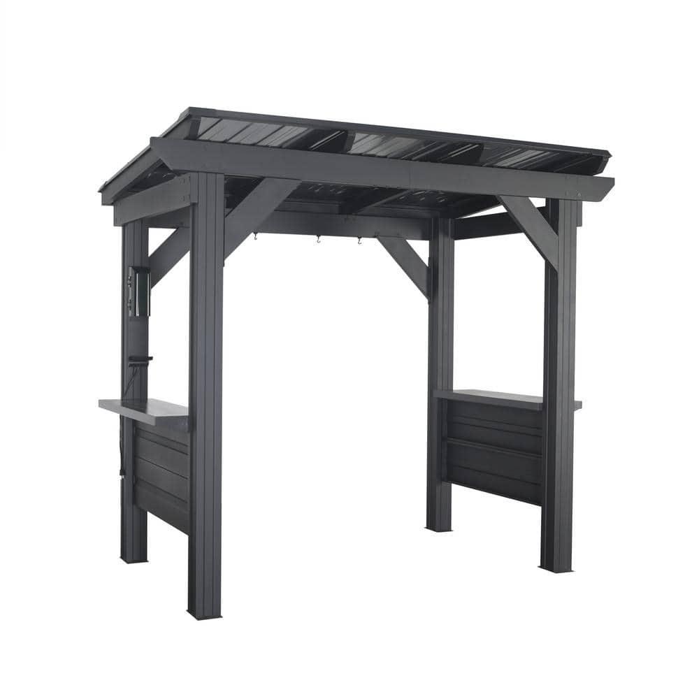 Backyard Discovery Rockport 8'x6' Galvanized Steel BBQ Grill Gazebo, Bar Tops, PowerPort
