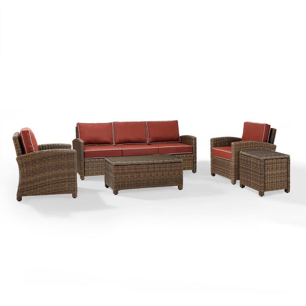 Bradenton Outdoor Wicker Sofa Conversation Set with Sangria Cushions - 5 Piece
