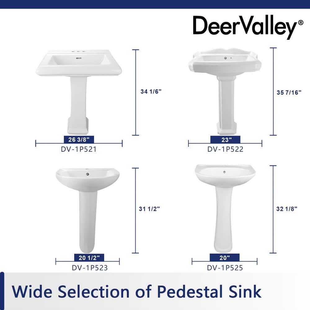 DeerValley Apex 34" Tall Rectangular Vitreous China Pedestal Bathroom Sink with Overflow DV-1P521