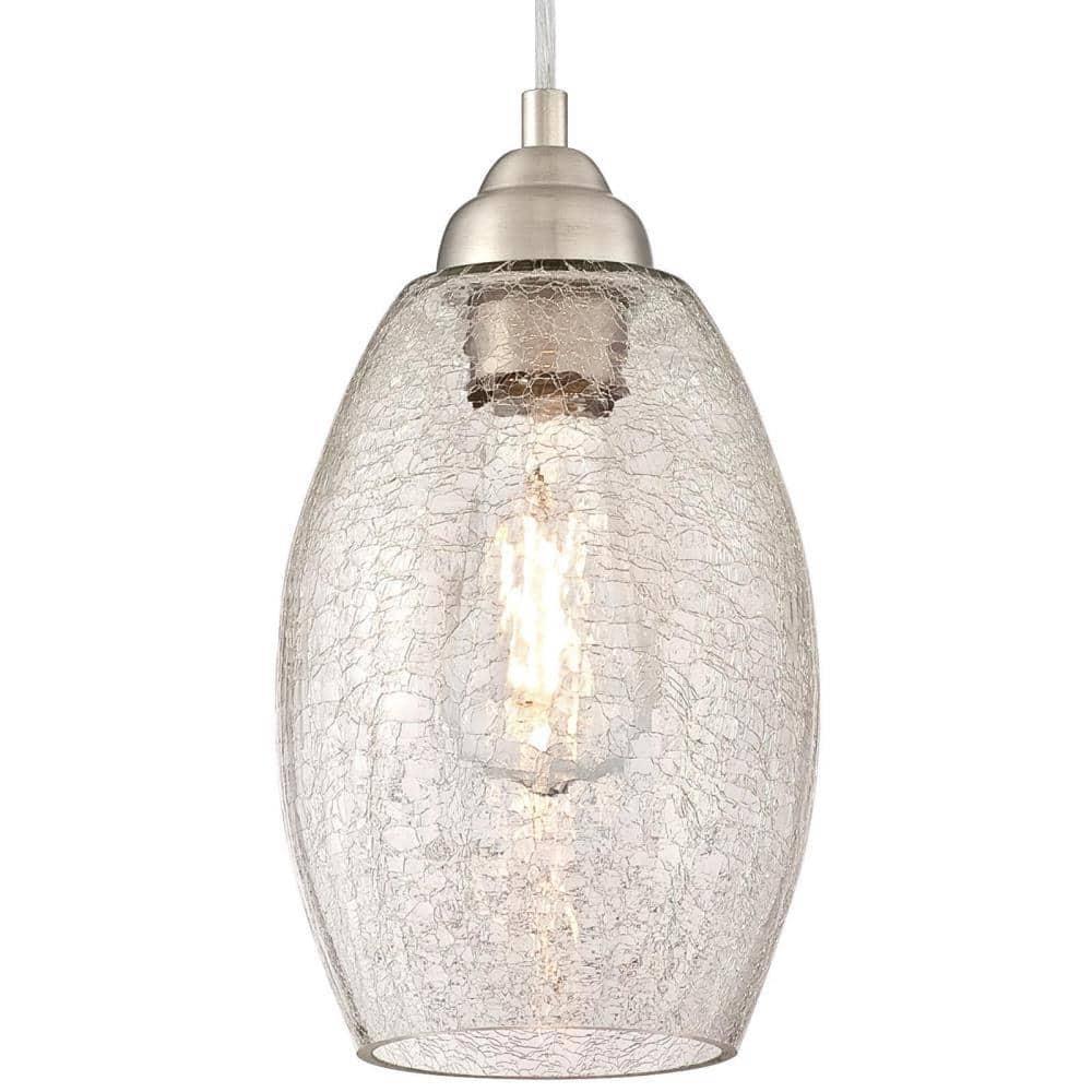 Westinghouse Mini Pendant Brushed Nickel Finish Clear Crackle Glass