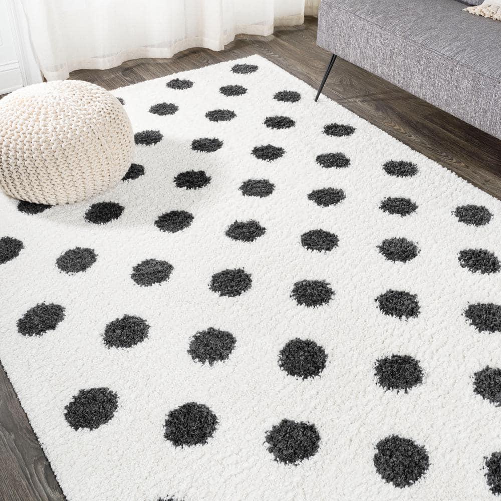 3'x5' Pere Modern Charcoal Dot Shag Area Rug, White/Black - JONATHAN Y
