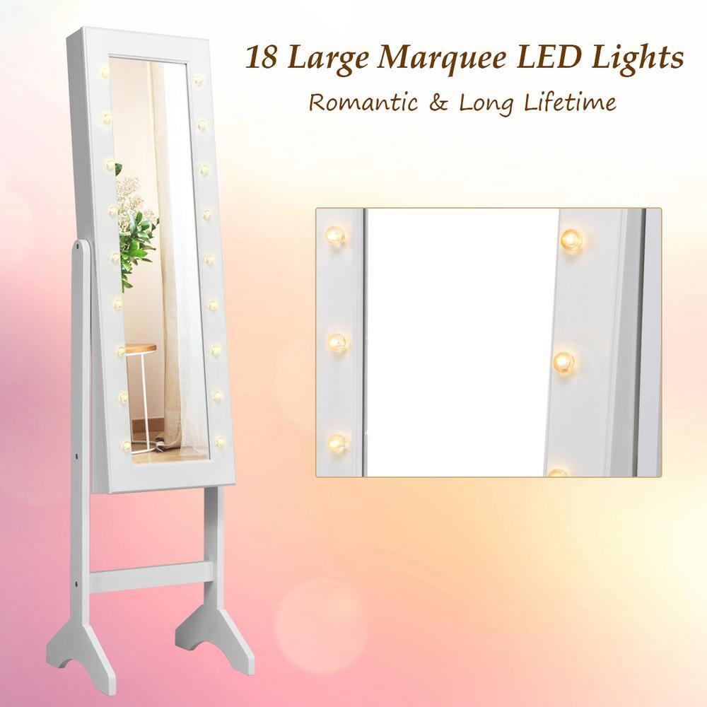 Costway Mirrored Jewelry Cabinet Organizer w/18 LED lights White