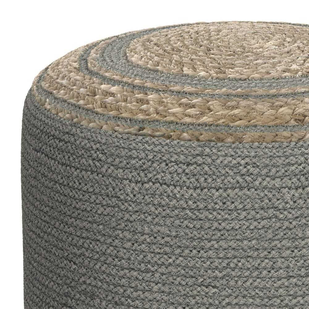 SIMPLIHOME Serena Contemporary Round Braided Pouf in Dove Grey Cotton for the Living Room, Bedroom and Kids Room