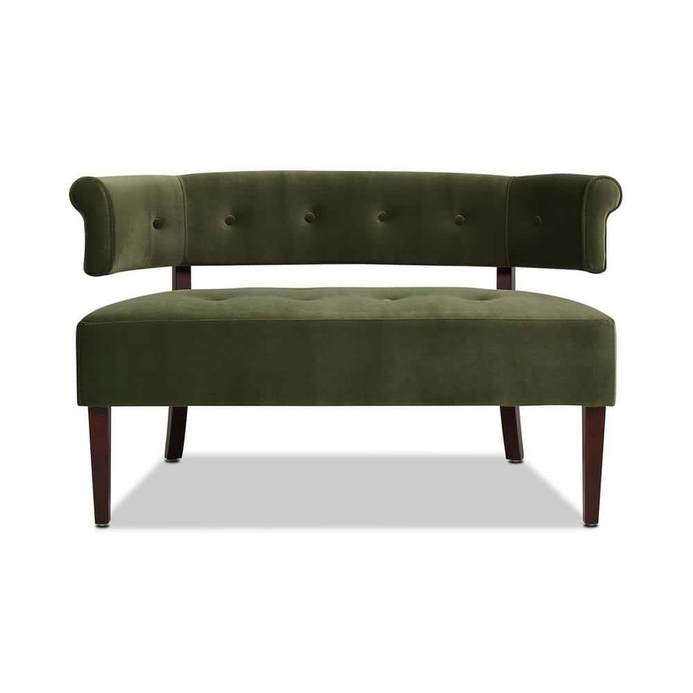 Jennifer Taylor Home Jared Roll Arm Tufted Bench Settee, Olive Green Velvet