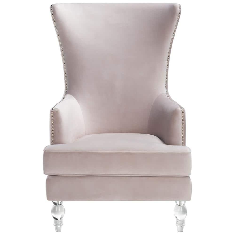 Pale Taupe Velvet Wingback Chair with Acrylic Legs