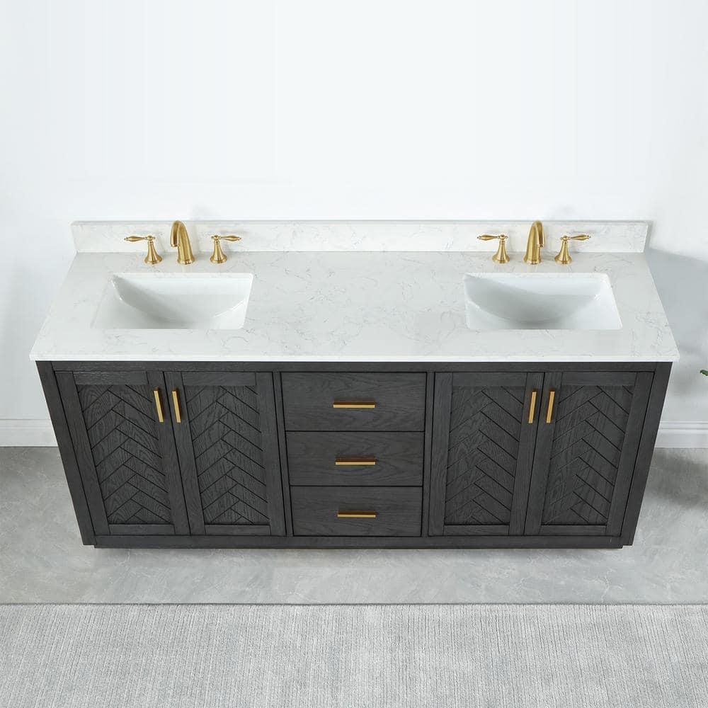 Gazsi 72" Double Bathroom Vanity Set in Brown Oak without Mirror