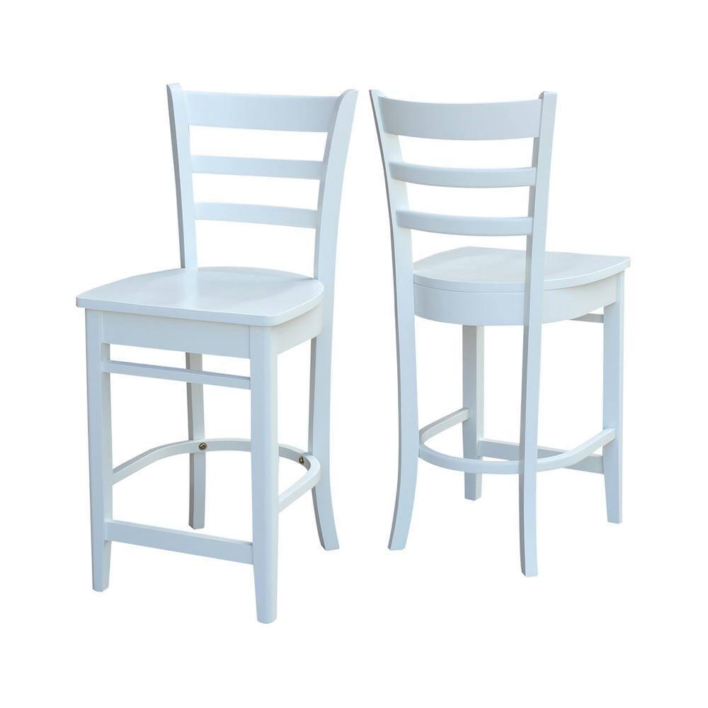 24" Emily Counter Height Barstool White - International Concepts: Hardwood Frame, Ladder-Back Design, Kitchen-Compatible