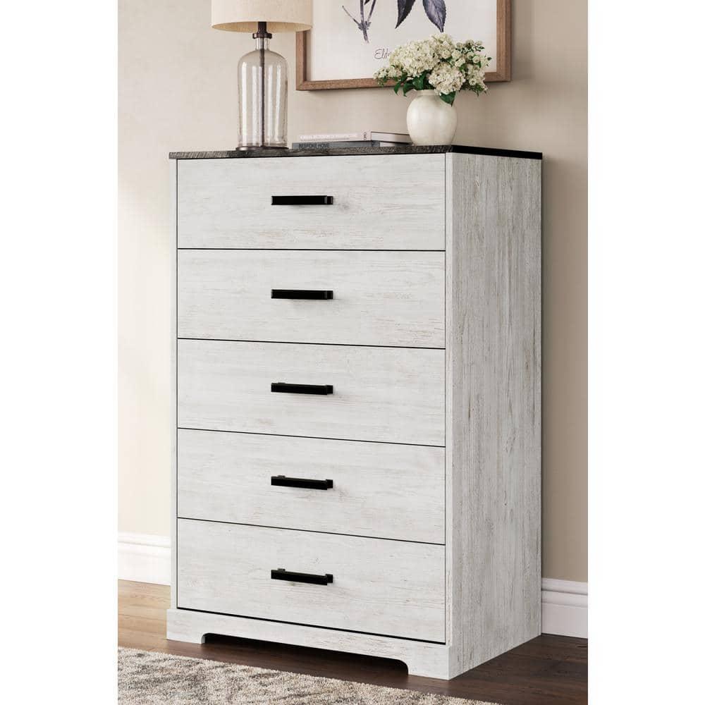 Signature Design by Ashley Casual Shawburn Chest of Drawers, Whitewash/Charcoal Gray