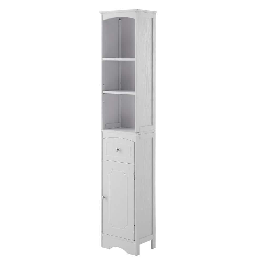 Kahomvis Wooden Freestanding Tall Bathroom Storage Linen Cabinet White