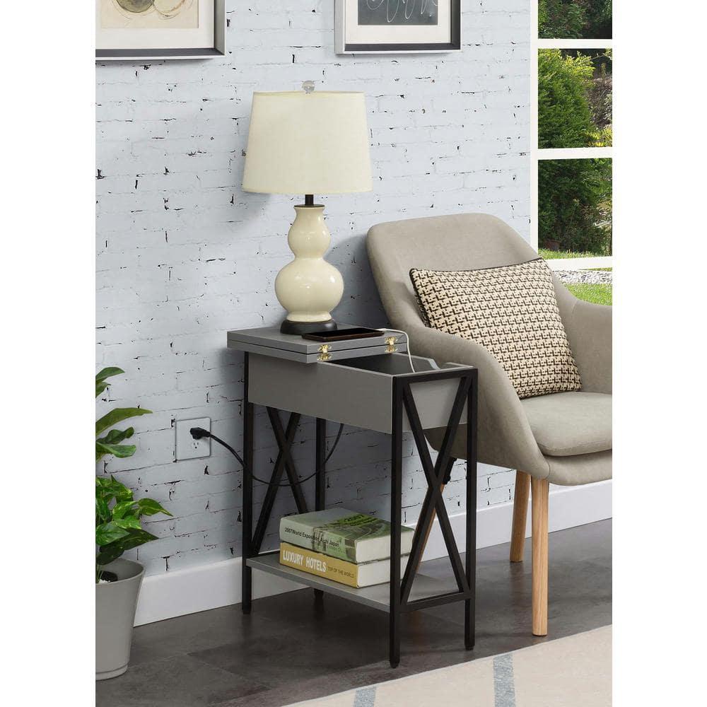 Convenience Concepts Tucson Flip Top End Table with Charging Station and Shelf, Multiple Finishes