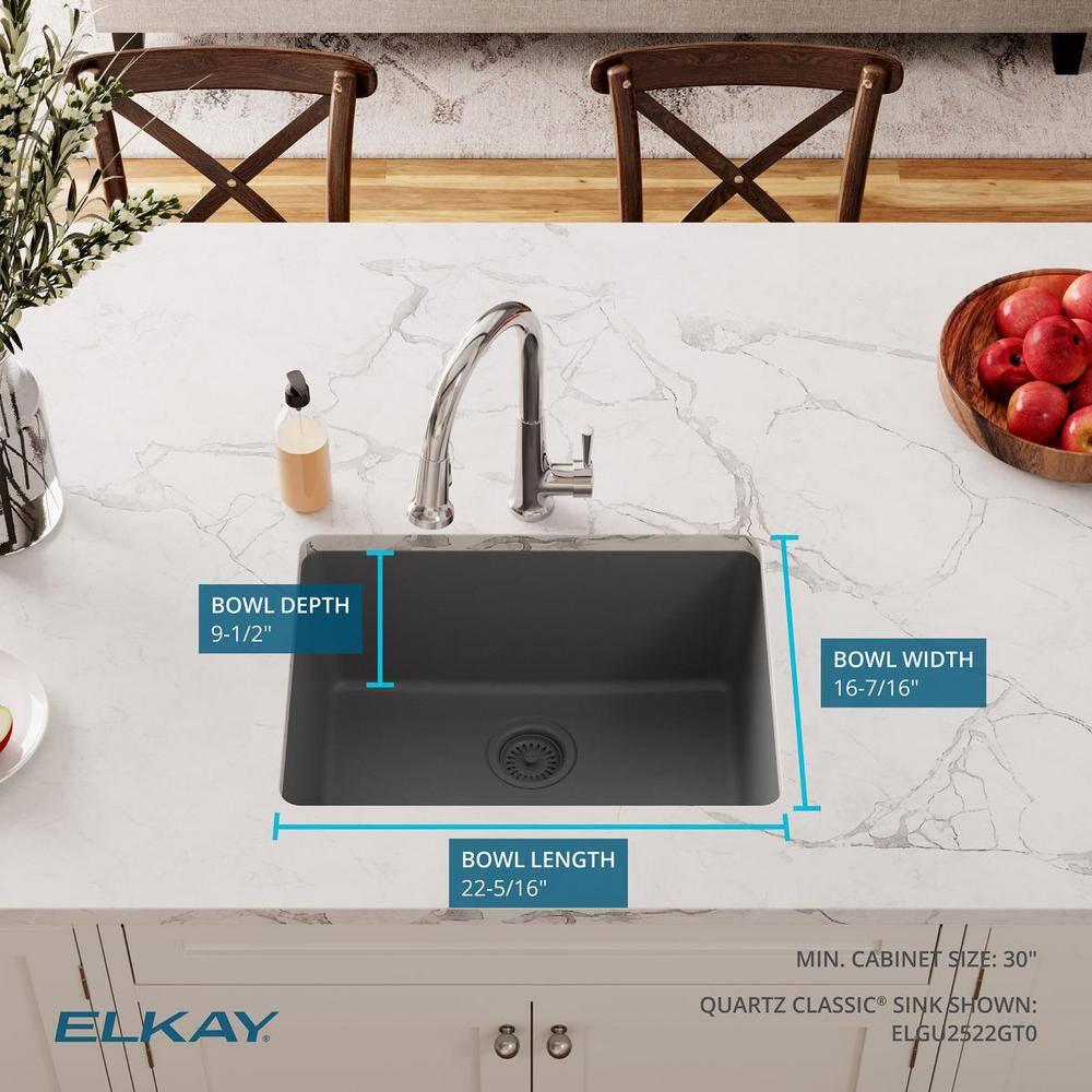 Elkay Quartz Classic 24-5/8" x 18-1/2" x 9-1/2" Single Bowl Undermount Sink, Graphite