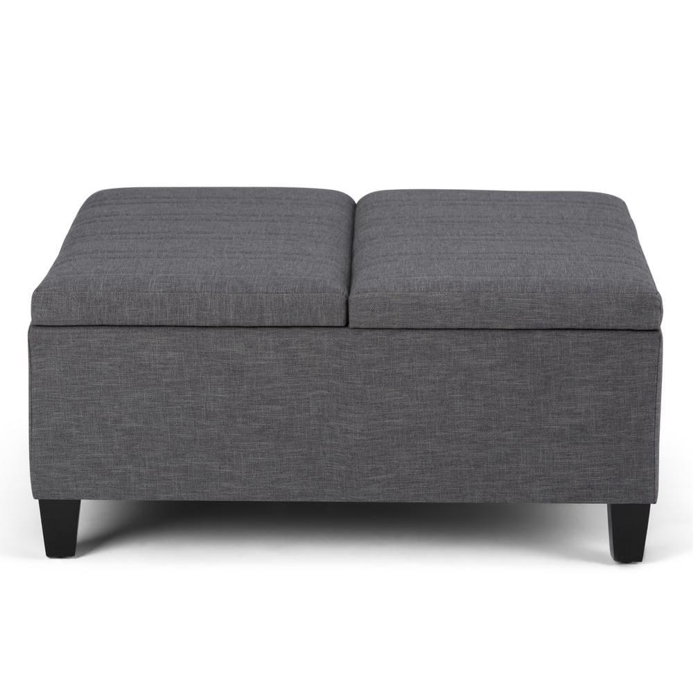 Simpli Home Ellis 36"W Upholstered Square Coffee Table Storage Ottoman with Split Lift Top