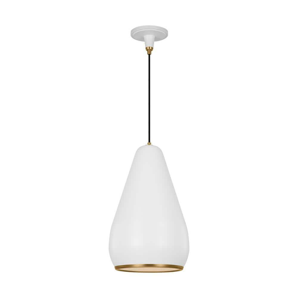 Matte White Teardrop Pendant Light with Aged Iron Steel Shade