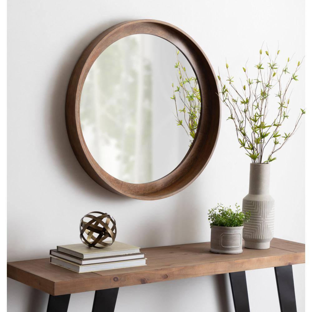 Kate and Laurel  Basking Wall Mirror with Shelf Walnut 30" Diameter