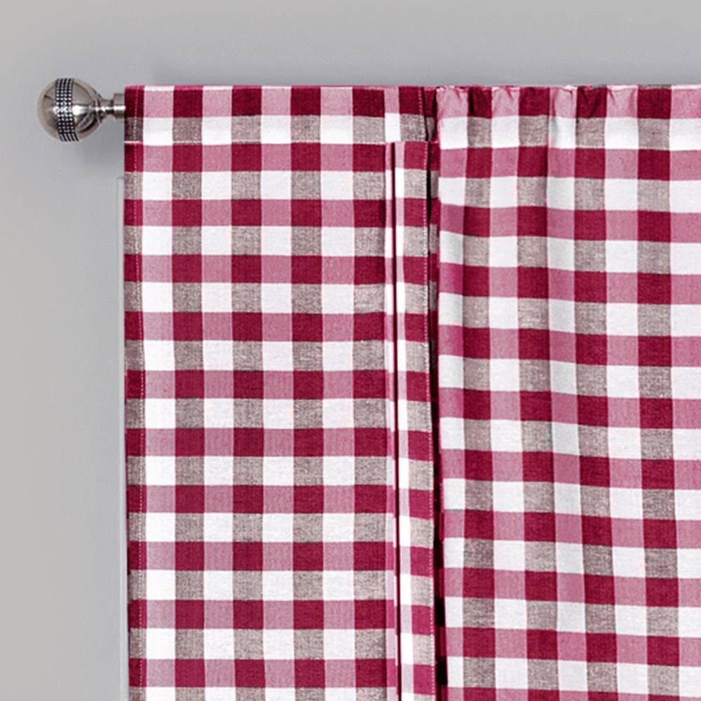 Buffalo Check Plaid Gingham Tie-Up Window Single Curtain, 42" x 63", Burgundy