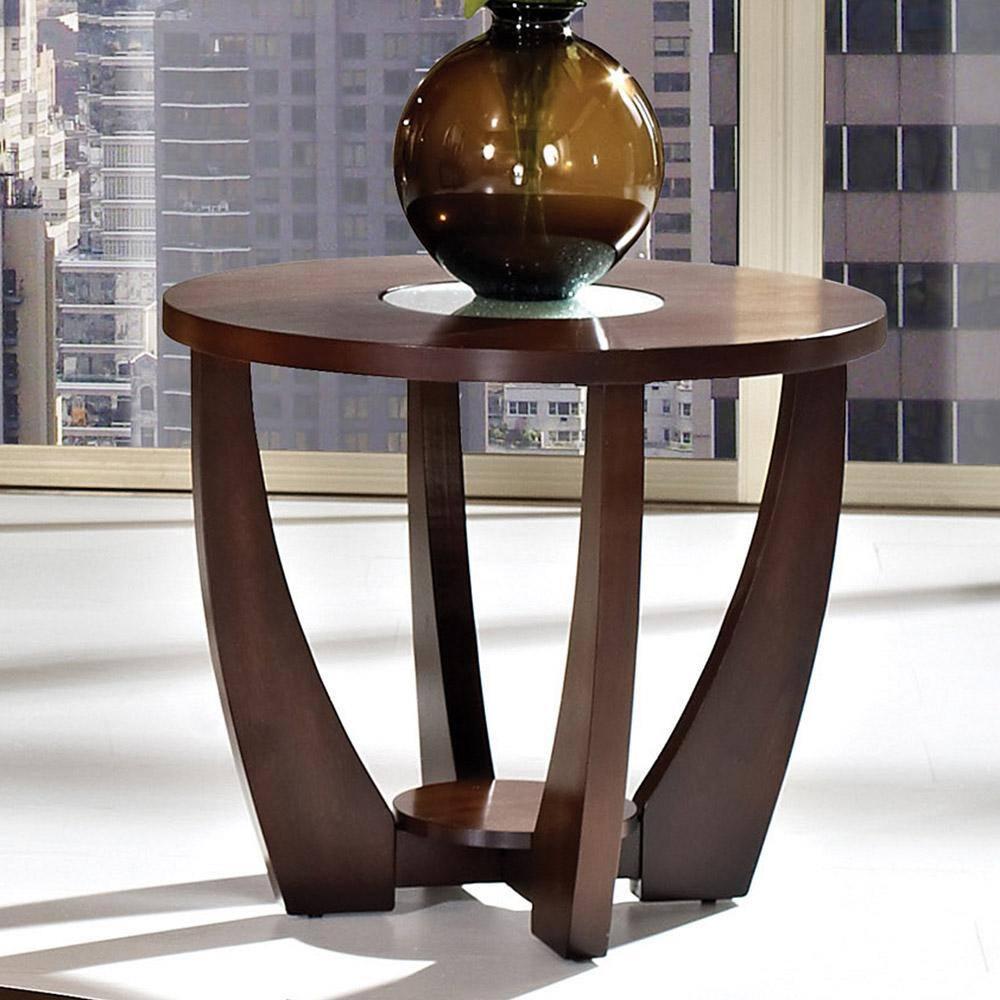 Steve Silver Rafael End Table Wood with Glass Inlay, Cherry