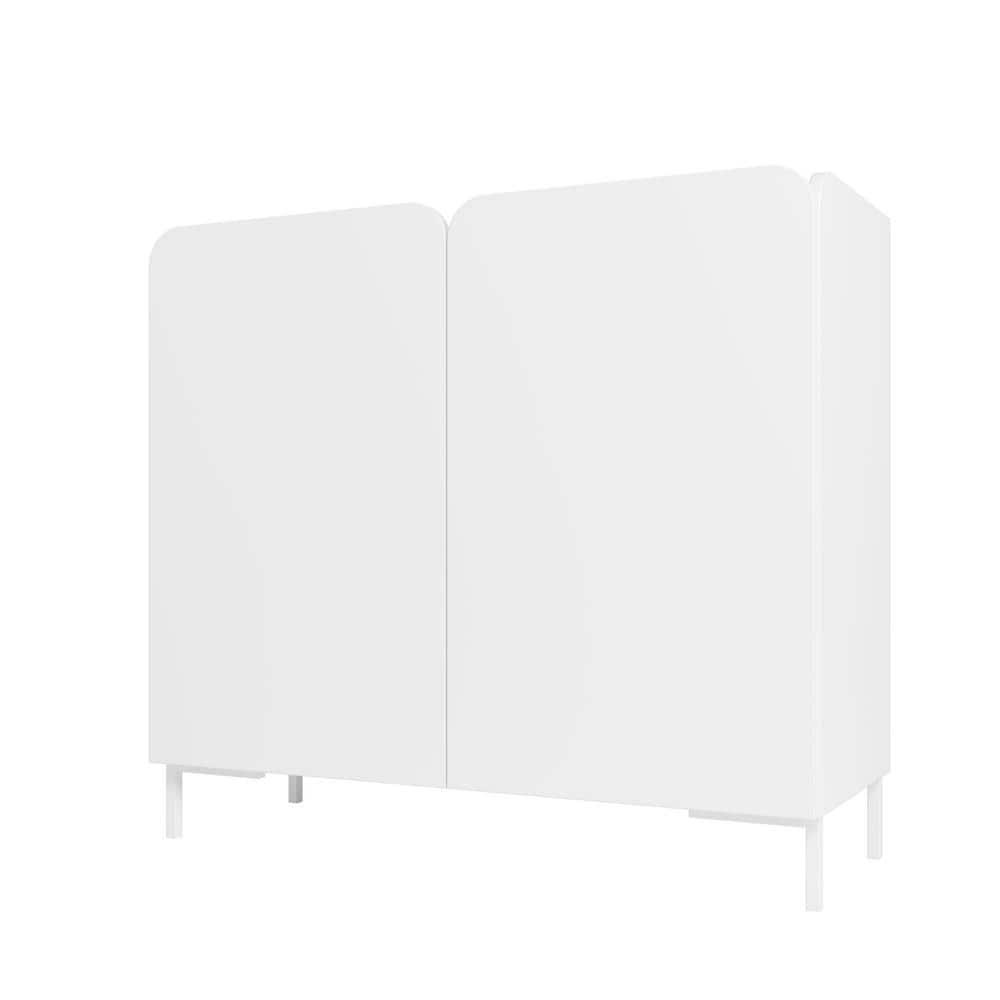 Manhattan Comfort Bogardus Mid - Century Modern 4 Shelf Accent Cabinet White: Painted Particle Board, Fixed Shelves, Anti-Tip Hardware