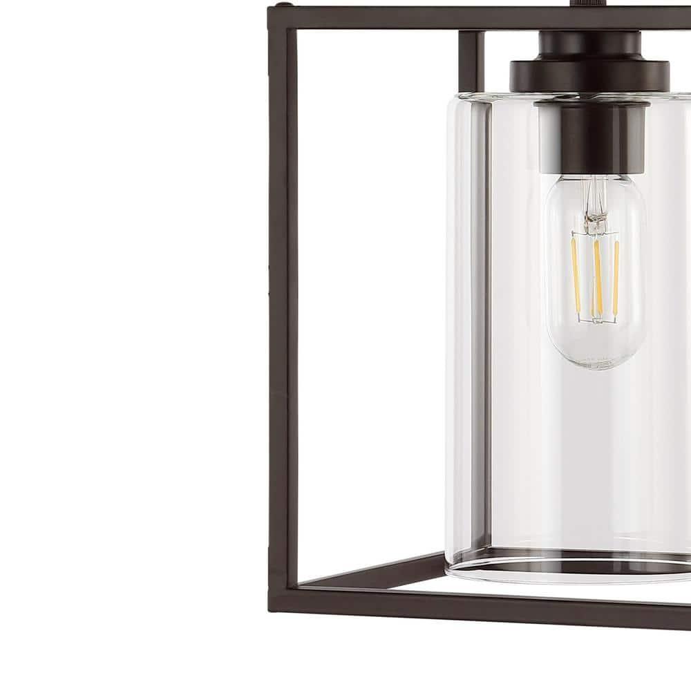 Quinn 8.13" 1-Light Industrial Farmhouse Iron/Glass LED Pendant, Oil Rubbed Bronze
