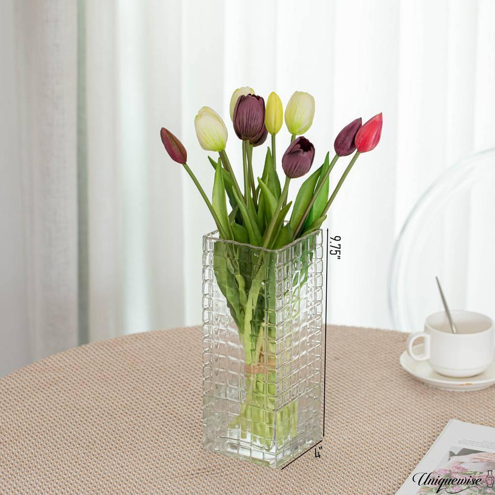 Uniquewise Set Of 10 And 12-Inch Square Frosted Gray Glass Table Vases - A Timeless Centerpiece For Dining Tables, Living Rooms, Bedrooms, Hotel Reception Areas And Conference Rooms, Ideal For Wedding Decor