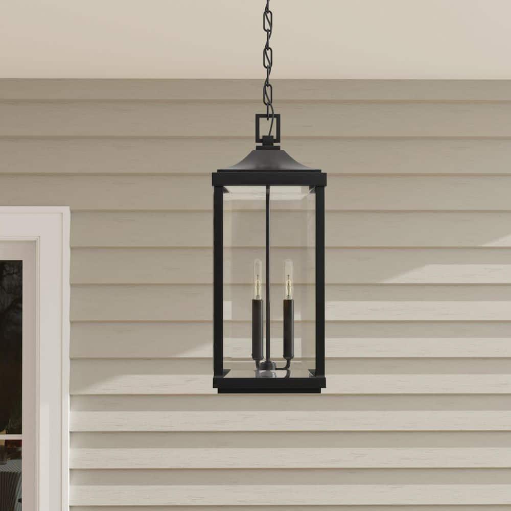 Progress Lighting Gibbes Street 3-Light Outdoor Hanging Lantern, Antique Bronze, Etched White Pillar Shade