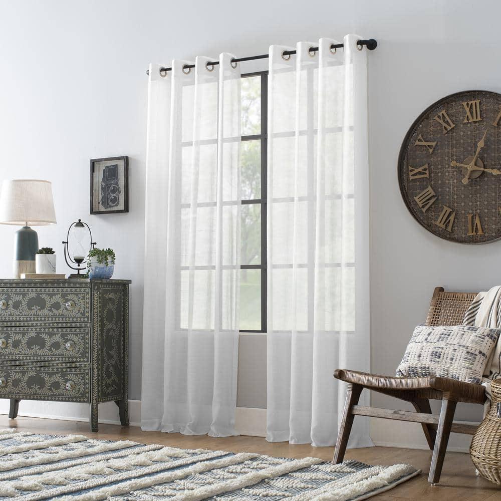 95"x52" Slub Textured Linen Blend Grommet Top Curtain White - Archaeo: Modern Light Filtering Panel