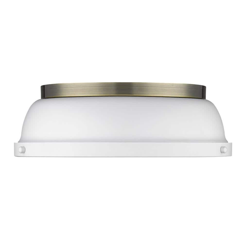 Golden Lighting Duncan 2-Light Flush Mount in Aged Brass with Matte White