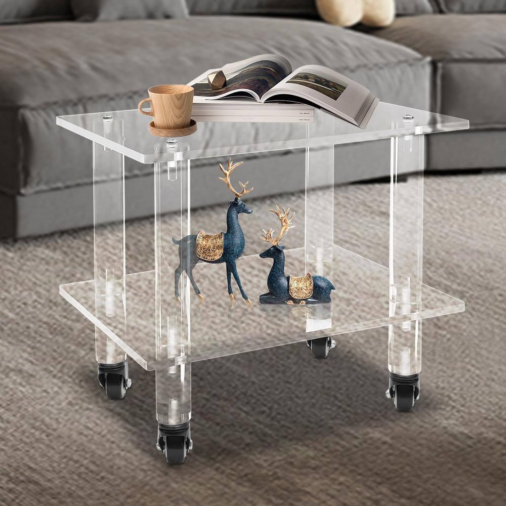 2-Tier Rolling Under Desk Printer Stand Cart with Storage Shelves, Clear Acrylic Printer Rack with Wheels for Home, Office 11.8 Width