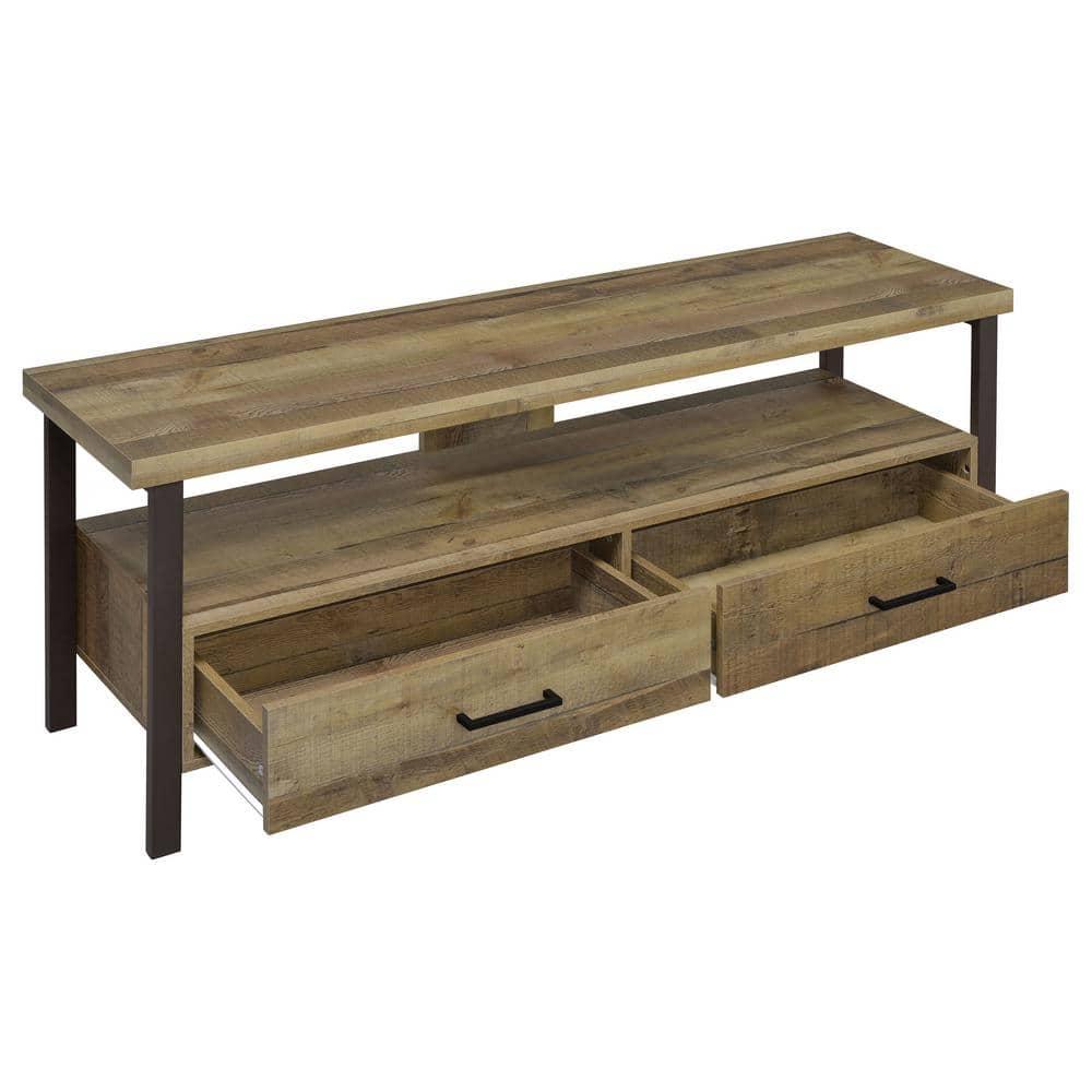 Morello 2 Drawer TV Stand for TVs up to 65" Weathered Pine - Coaster: Rustic Style, Melamine Veneer, MDF Frame
