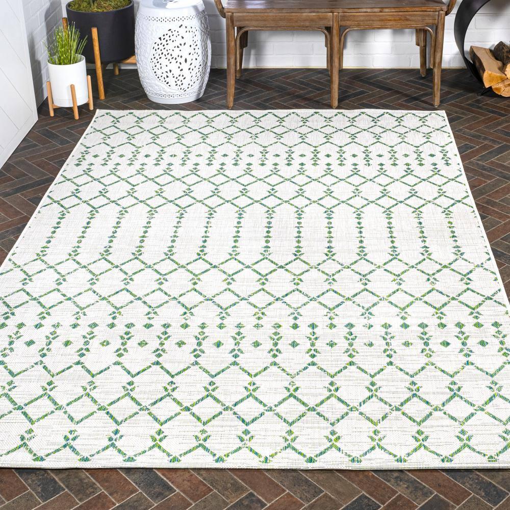 3' x 5' Ourika Moroccan Geometric Textured Weave Indoor/Outdoor Area Rug, Green/Ivory - JONATHAN Y