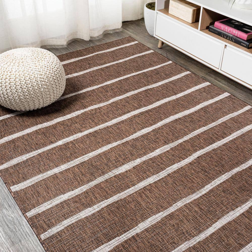 3'x5' Colonia Berber Stripe Indoor/Outdoor Area Rug, Brown/Beige - JONATHAN Y