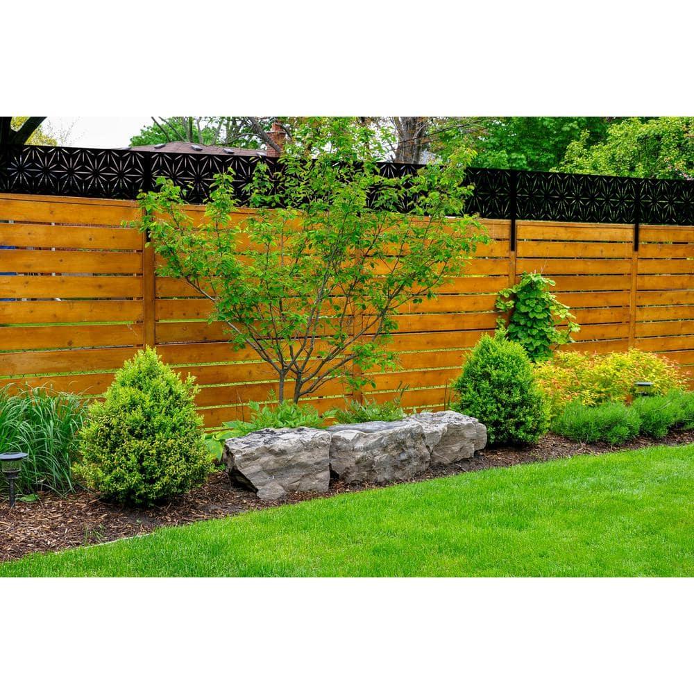 OUTDECO 16"x72" Stars Galvanized Steel Wall and Fence Extension Privacy Panel, Black