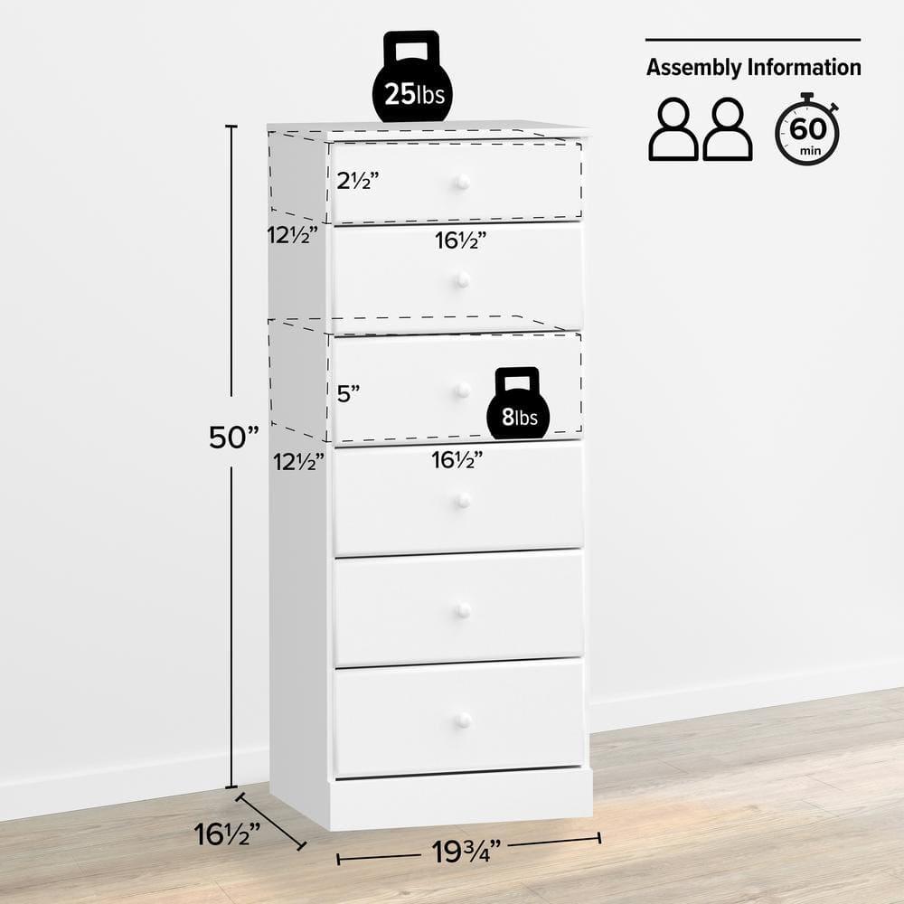 6 Drawers Astrid Vertical Dresser White - Prepac: Laminated Composite Wood, 5 Year Warranty, Nursery Storage