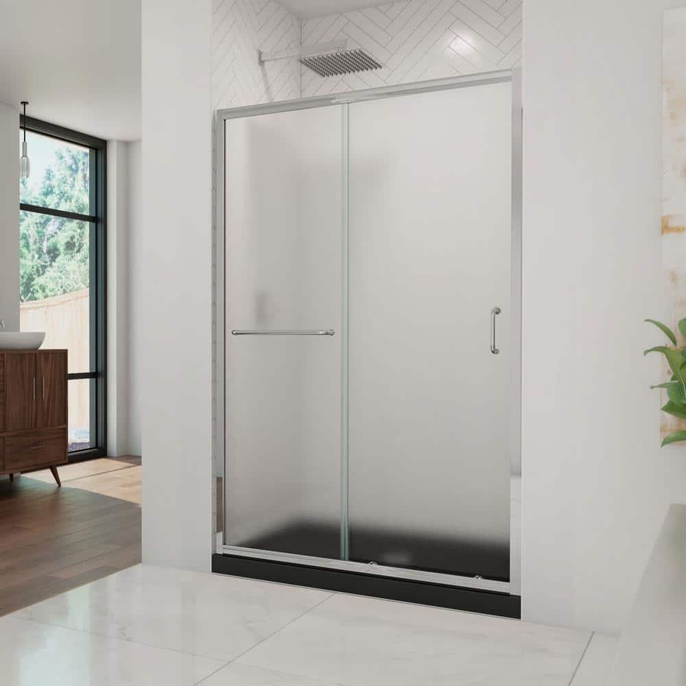 Infinity-Z 48" W x 74.75" H Semi-frameless Rectangle Sliding Shower Kit with Towel Bar and Base Included