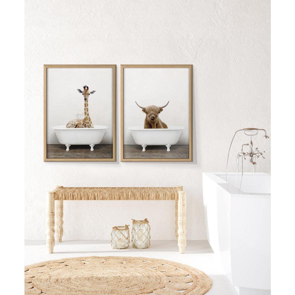 18" x 24" Blake Highland Cow in Tub Color Framed Printed Glass by Amy Peterson Art Studio Natural - Kate & Laurel All Things Decor: