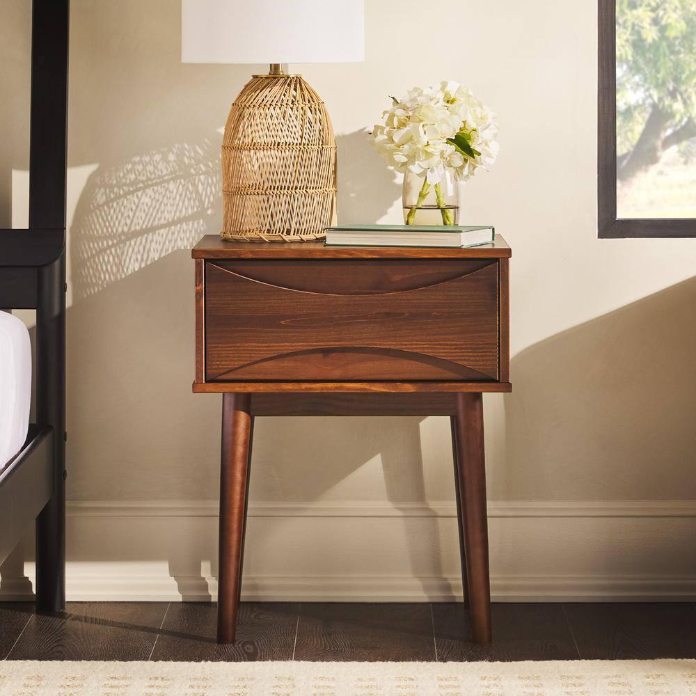 George Oliver Mid-Century Modern 1-Drawer Solid Wood Nightstand – Walnut