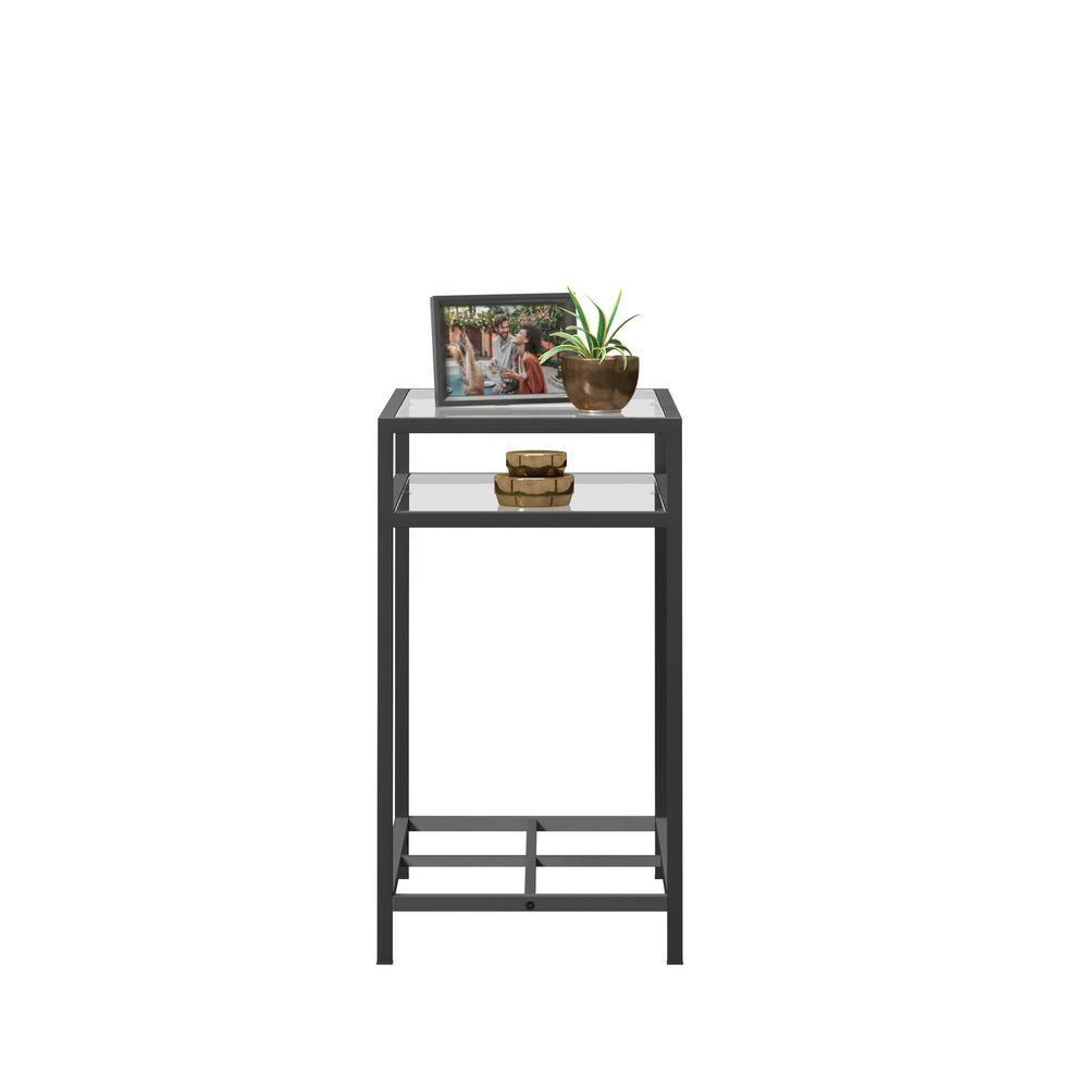 Sauder Carolina Grove Tempered Glass Top and Metal End Table in Black