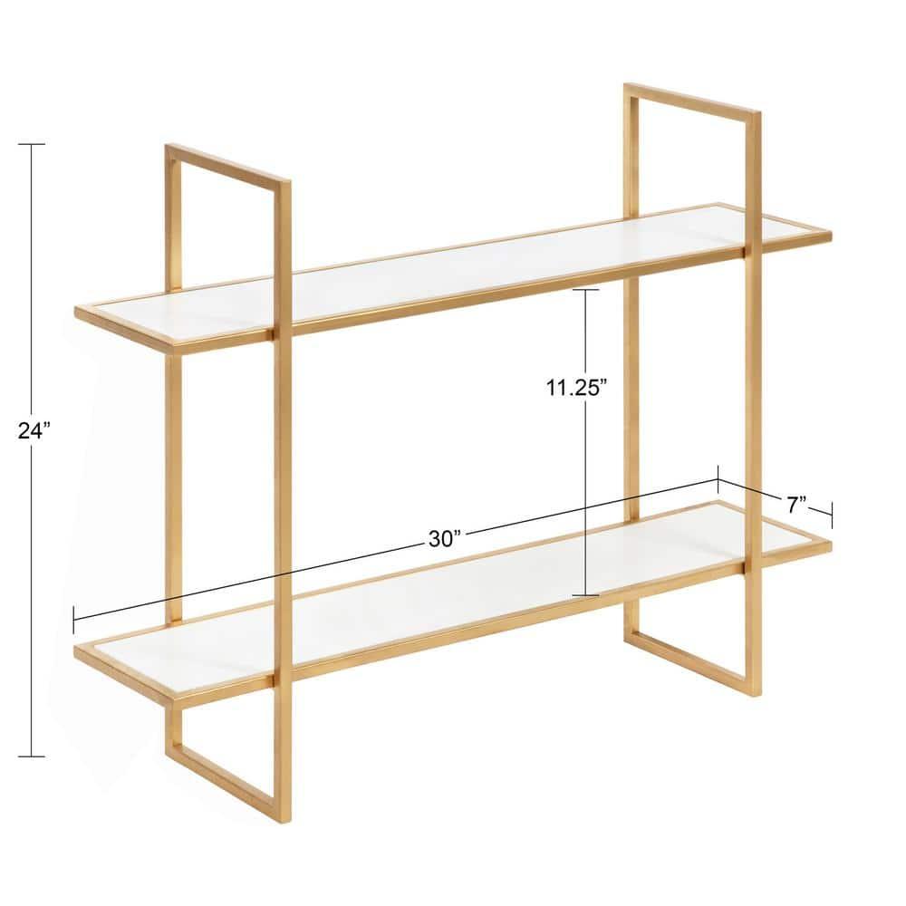 Kate & Laurel All Things Decor 30" x 24" Leigh Wood and Metal Wall Shelf White: MDF Floating Wall Shelves, 2-Tier