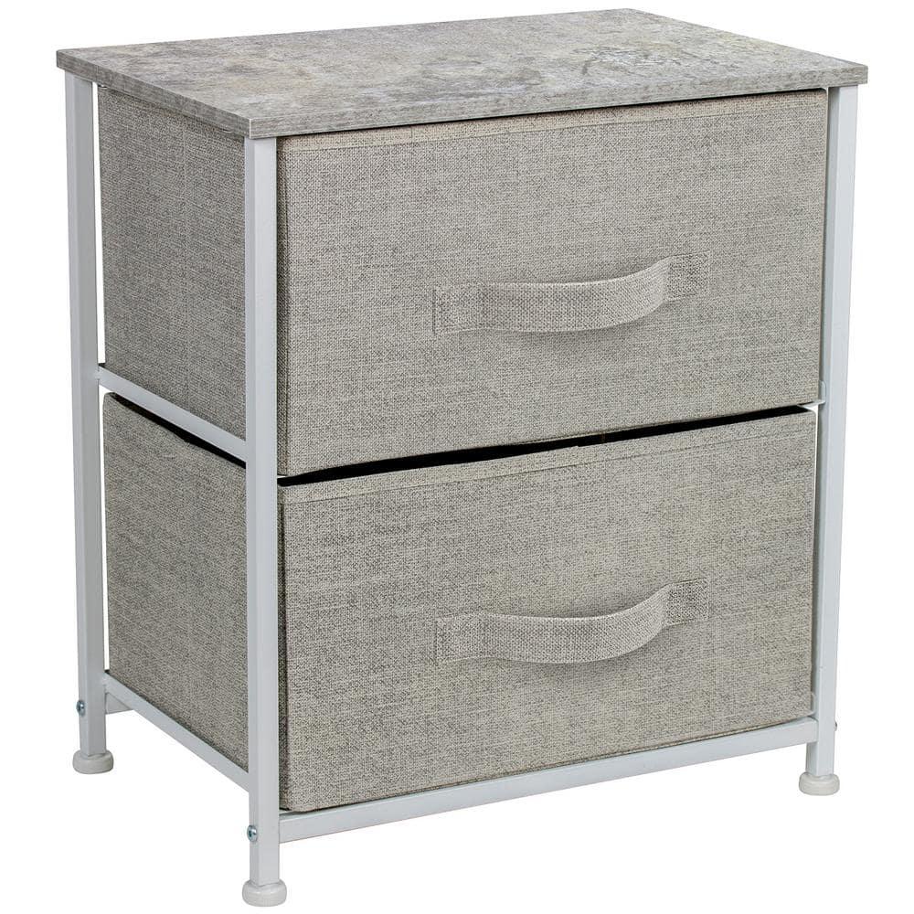 Sorbus Nightstand with 2 Drawers - Steel Frame, Wood Top & Easy Pull Fabric Bins - Great for Home, Bedroom, Office & College Dorm (Gray)