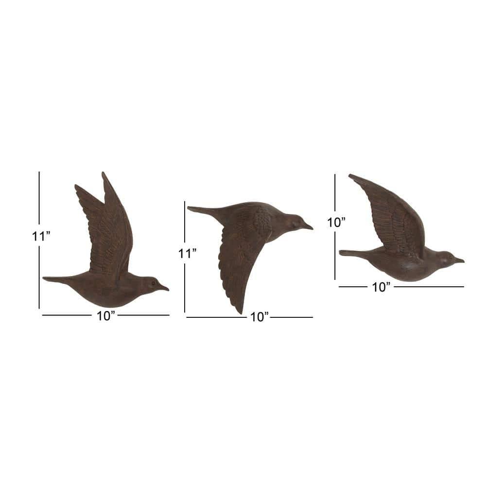 Polystone Bird Metallic 3D Sculpted Wall Decor Set of 3 Brown - Olivia & May: Ready to Hang, Coastal Style Decorative Sculptures