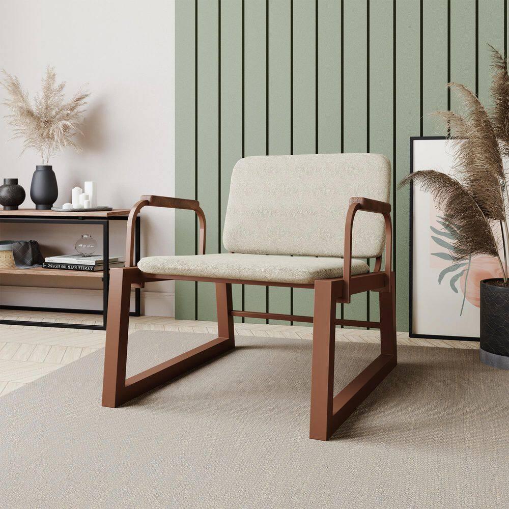 1.0 Whythe Low Accent Chair Natural Linen/Corten - Manhattan Comfort: Faux Leather, Steel Legs, No Assembly Required