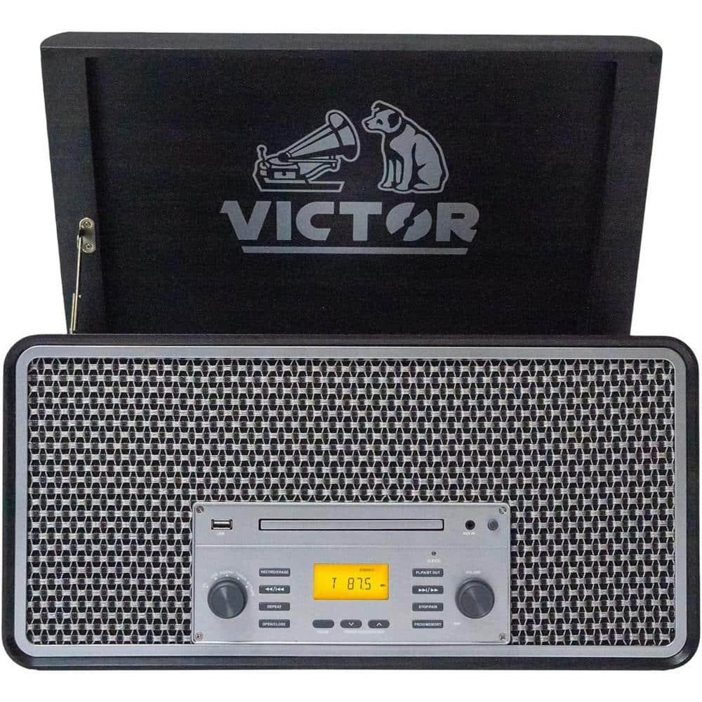 Victor 8-in-1 Wood Music Center with Bluetooth Vinyl Record Player