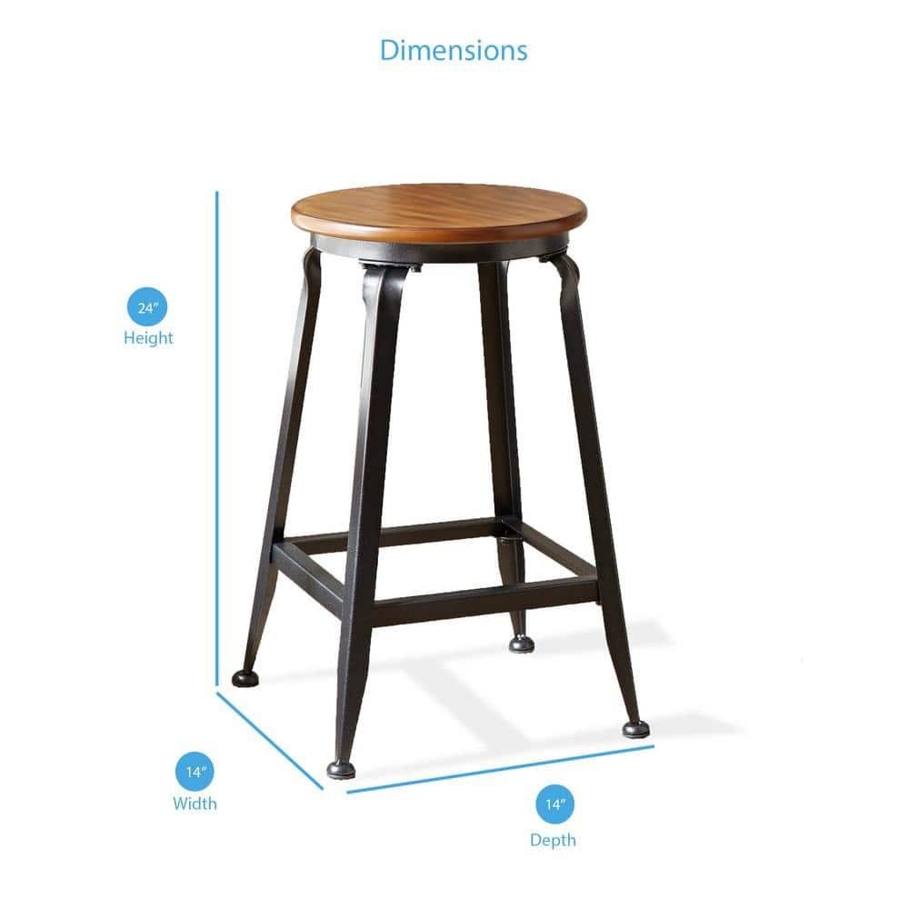 Set of 2 Addison 24" Counter Height Barstool Metal/Brown - Steve Silver Co.: Birch Veneer, Round Seat