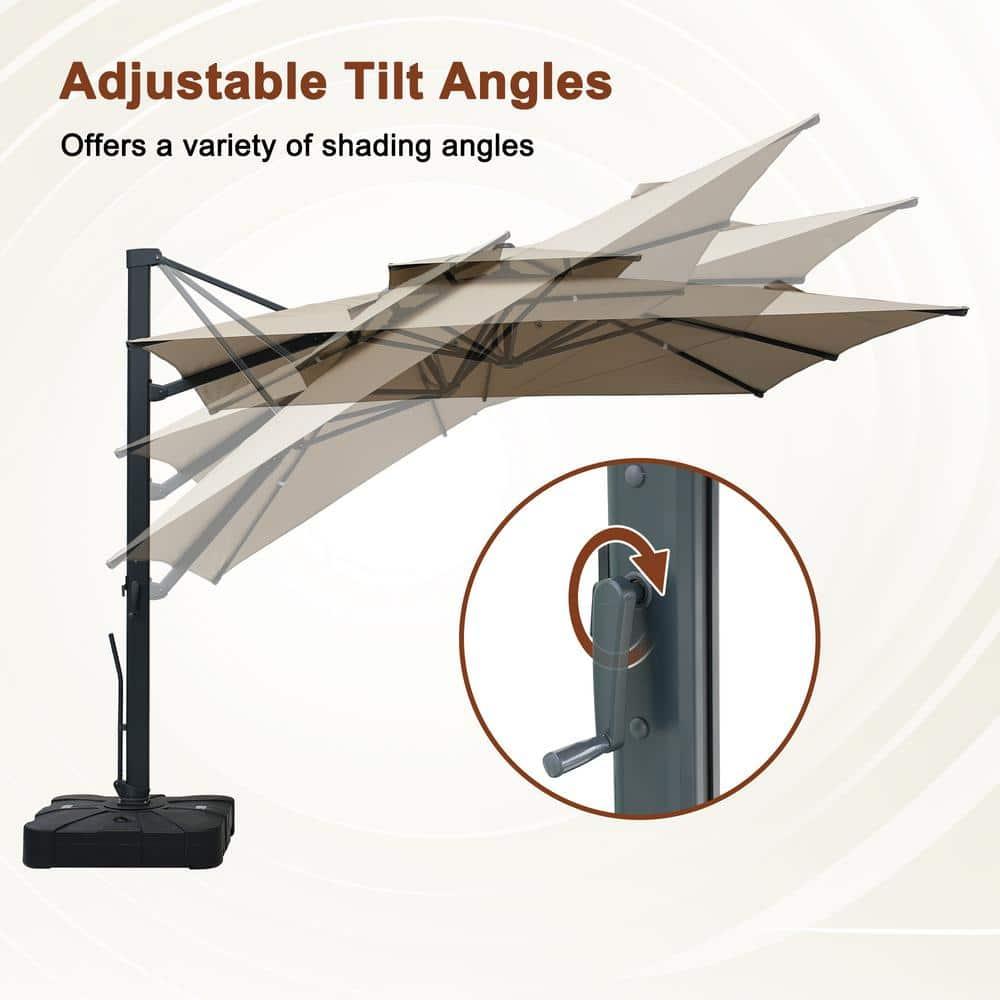 Mondawe 10x13FT Patio Umbrellas, Double Top Rectangle Cantilever Umbrella, Heavy Duty 360° Rotation Offset Outdoor Sun Shade Umbrella for Garden Deck Pool Backyard, Tan