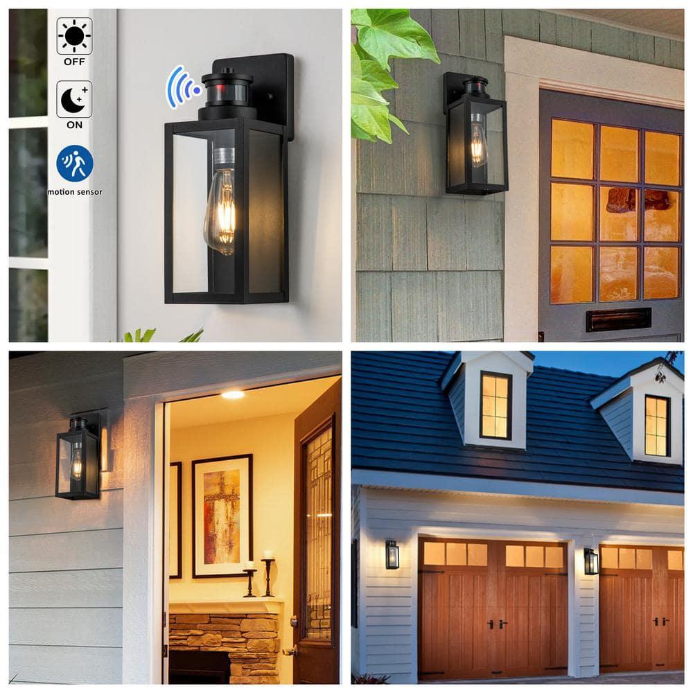 C Cattleya 2-Pack Matte Black Motion Sensor and Dusk to Dawn Outdoor Wall Lantern