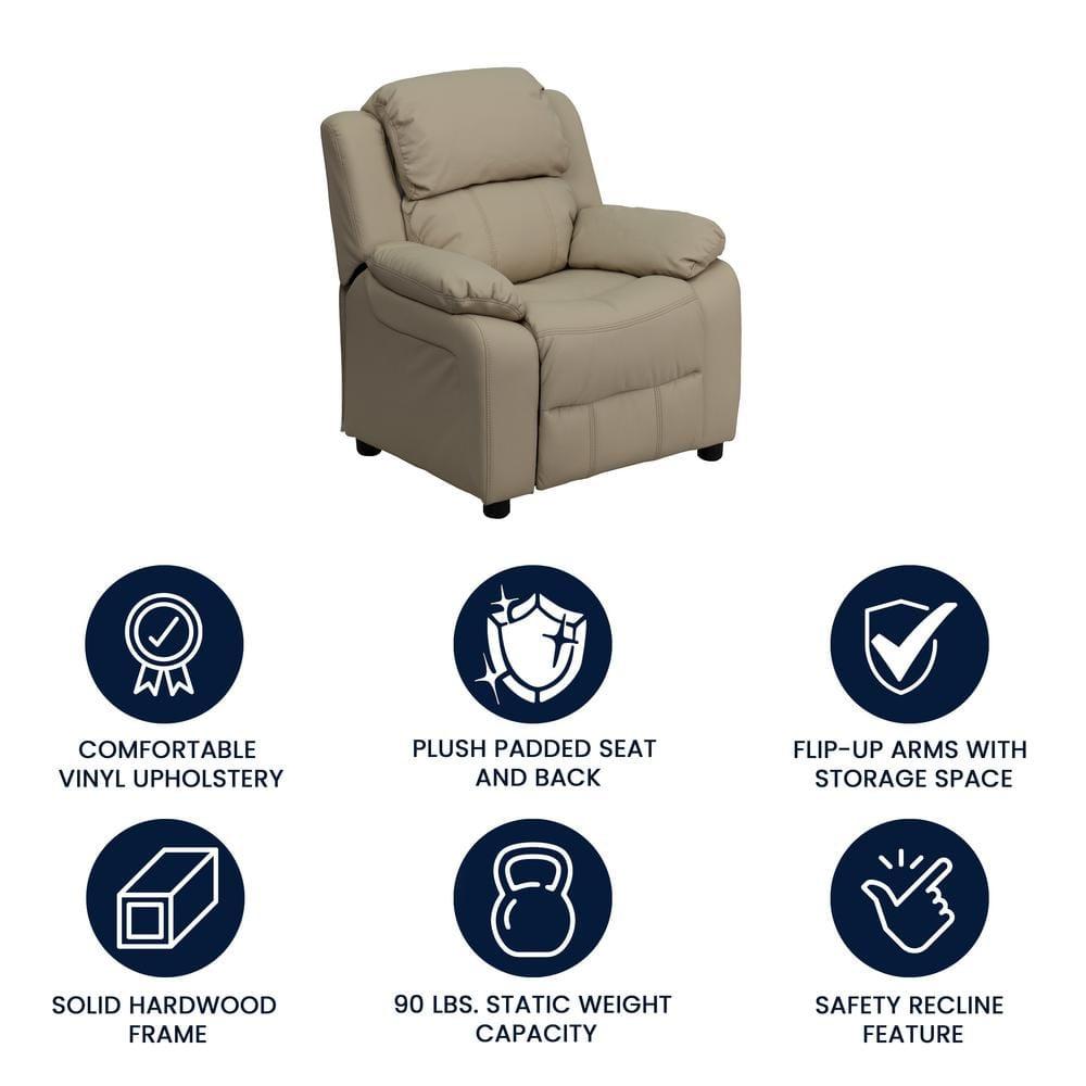 Flash Furniture Charlie Deluxe Padded Contemporary Beige Vinyl Kids Recliner with Storage Arms